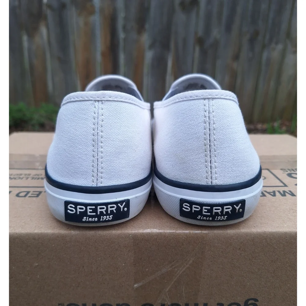 Sperry x Brooks Brothers Crest White Navy Canvas Slip On size 11.5